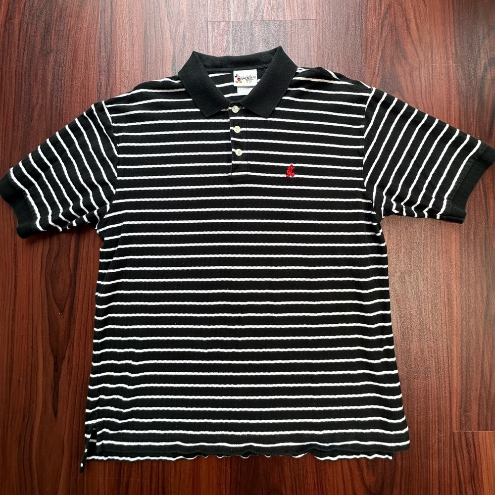 Vintage Y2k Walt Disney World Mickey Mouse Golf Polo Black & White Men’s Large